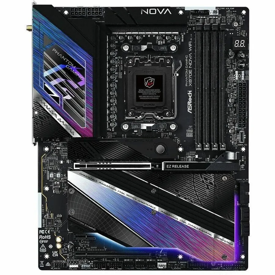 ASRock Phantom Gaming X870E NOVA WIFI Gaming Desktop Motherboard - AMD X870E Chipset - Socket AM5 - ATX - Image 1