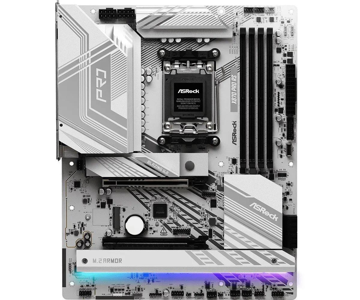 ASRock X870 PRO RS Socket AM5/ AMD X870/ DDR5/ SATA3/ USB 4/ M.2/ ATX Motherboard - Image 1