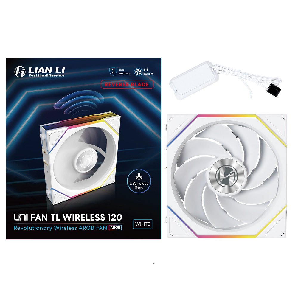 Lian Li UNI Fan TL 120 Wireless - Reverse Blade - Customizable RGB LEDs - Single Pack - White 