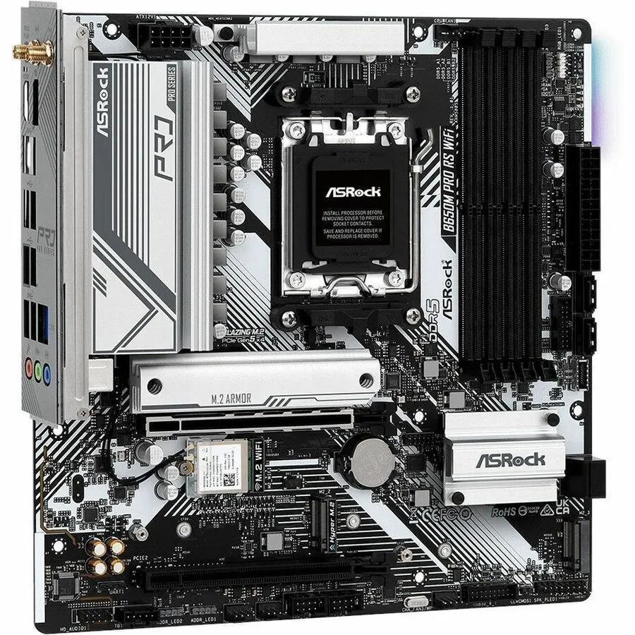 ASRock B650M Pro RS WiFi Gaming Desktop Motherboard - AMD B650 Chipset - Socket AM5 - Micro ATX - Image 1