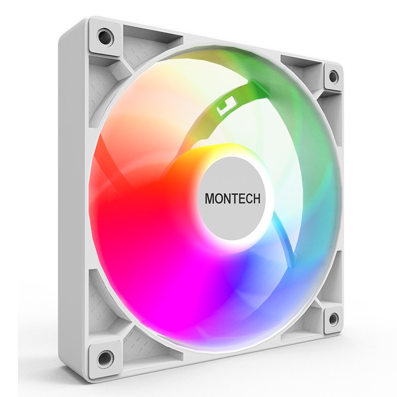 MONTECH GF120 ARGB PWM Hydraulic Bearing Fan, Low Noise 25.5dBA, High Airflow 66.3CFM, 4-Pin - 120mm (White) - Image 1