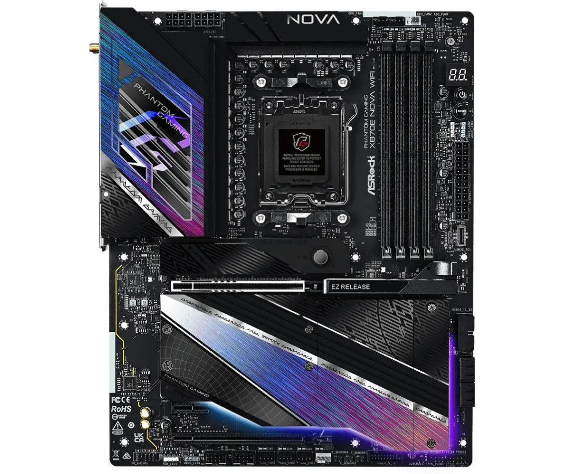 ASRock X870E NOVA WIFI Socket AM5/ AMD X870E/ DDR5/ SATA3/ USB 4/ M.2/ ATX Motherboard - Image 1