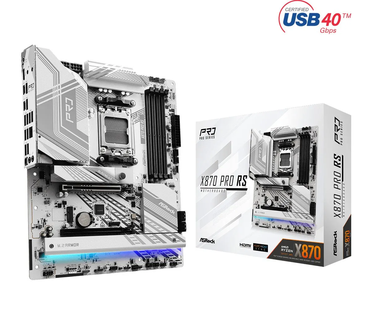 ASRock X870 PRO RS Socket AM5/ AMD X870/ DDR5/ SATA3/ USB 4/ M.2/ ATX Motherboard