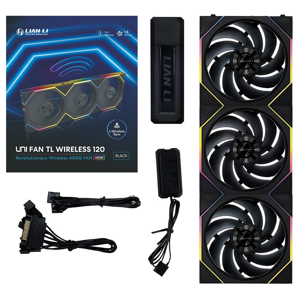 Lian Li UNI Fan TL 120 Wireless - Customizable RGB LEDs - Triple Pack - Black(12TL1W3B) - Image 1