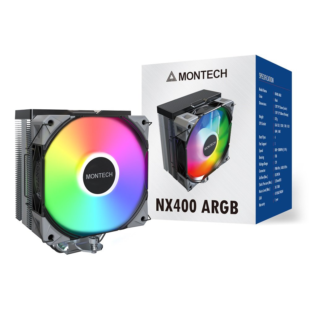 MONTECH NX400 ARGB - CPU Air Cooler, Single Tower, ARGB Lighting - Black