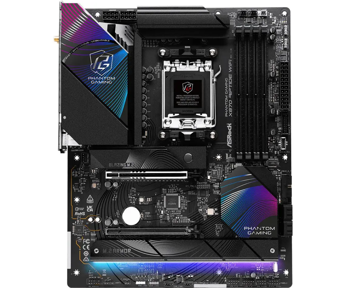 ASRock X870 RIPTIDE WIFI Socket AM5/ AMD X870/ DDR5/ SATA3/ USB 4/ M.2/ ATX Motherboard - Image 1