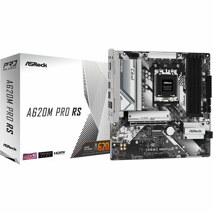 ASRock A620M Pro RS Gaming Desktop Motherboard - AMD A620 Chipset - Socket AM5 - Micro ATX