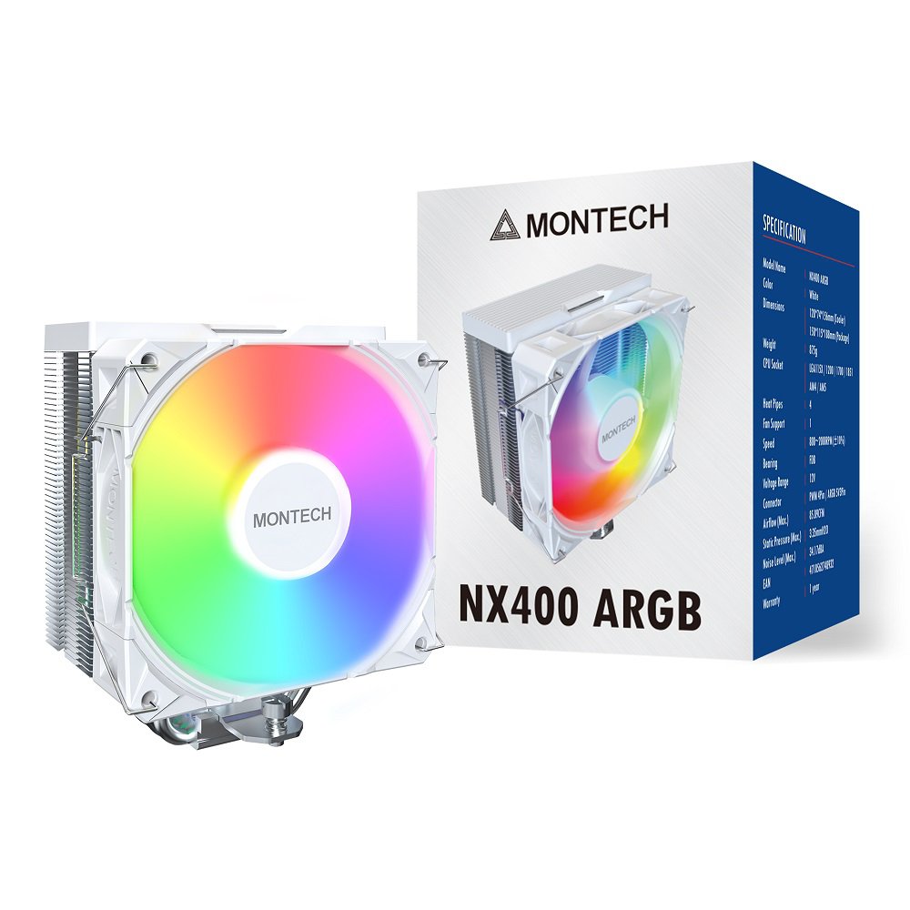 MONTECH NX400 ARGB - CPU Air Cooler, Single Tower, ARGB Lighting - White