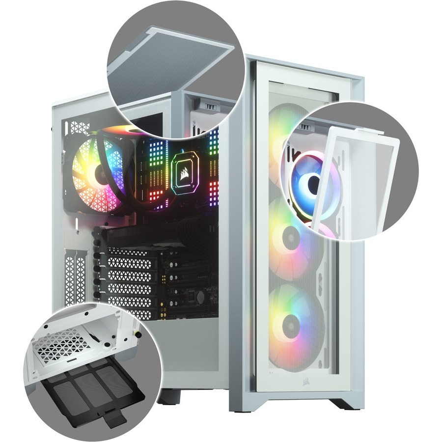 Corsair iCUE 4000X RGB Tempered Glass Mid-Tower ATX Case - White - Image 5