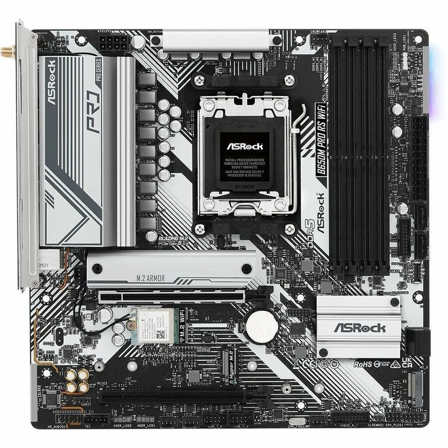 ASRock B650M Pro RS WiFi Gaming Desktop Motherboard - AMD B650 Chipset - Socket AM5 - Micro ATX - Image 2